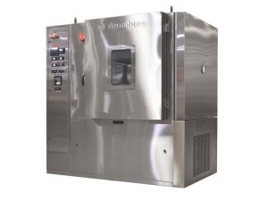 Gruenberg stainless steel dry heat sterilizer with advanced control panel and viewing window, designed for high-efficiency sterilization of laboratory instruments and materials, featuring a robust and sleek construction.